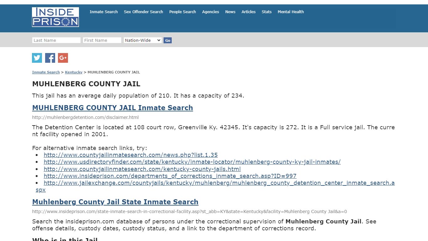 MUHLENBERG COUNTY JAIL - Kentucky - Inmate Search - Inside Prison