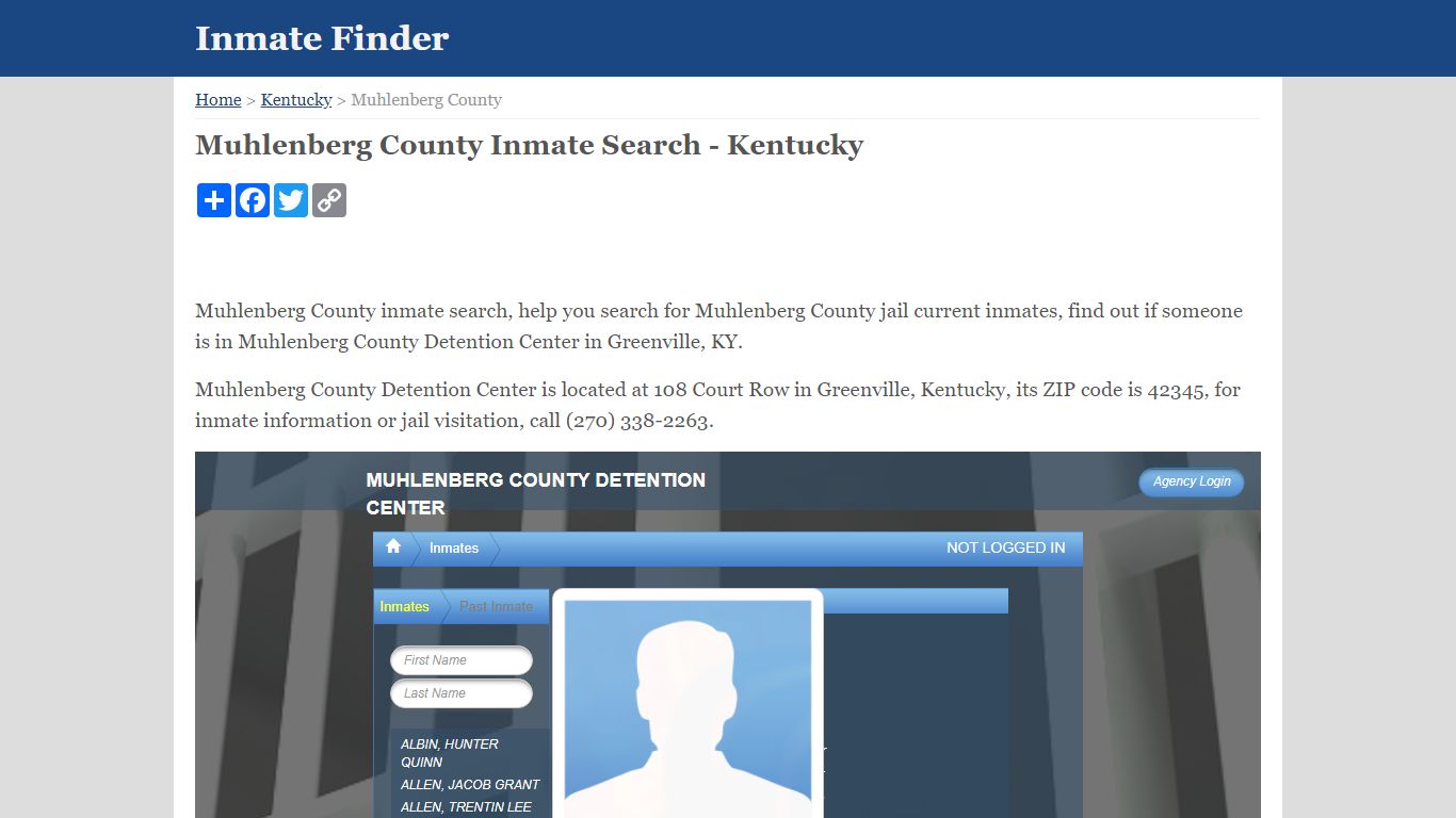 Muhlenberg County Inmate Search - Kentucky - InmateFinder.org